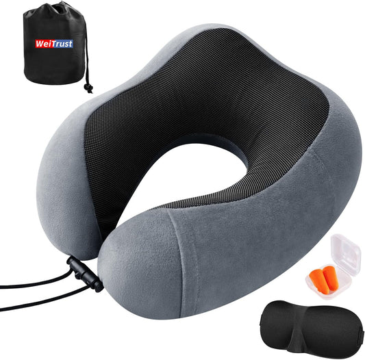 Airplane Pillow, Travel Neck Pillow with Memory Foam Gray