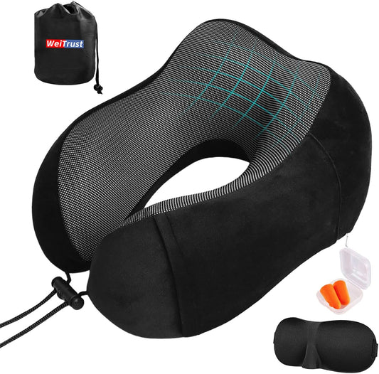 Airplane Pillow, Travel Neck Pillow with Memory Foam Black and Gray