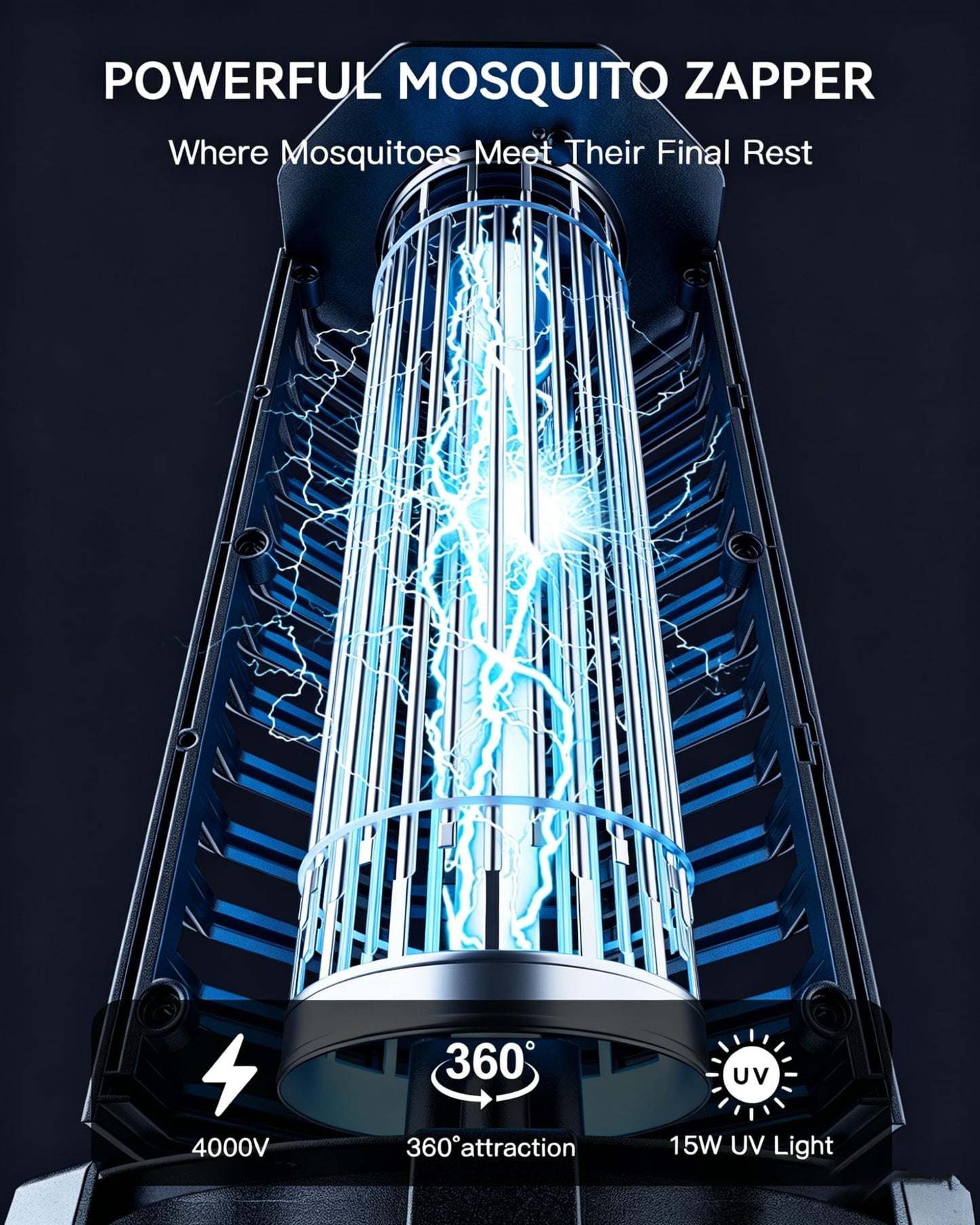 Minimoon Bug Zapper Outdoor 4000V Powerful Electric Mosquito Zapper, 15w Fly Trap Outdoor, IPX4, Corded Fly Zapper for Indoor, Yard, Backyard, Patio, Camping (Black)