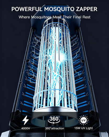 Minimoon Bug Zapper Outdoor 4000V Powerful Electric Mosquito Zapper, 15w Fly Trap Outdoor, IPX4, Corded Fly Zapper for Indoor, Yard, Backyard, Patio, Camping (Black)