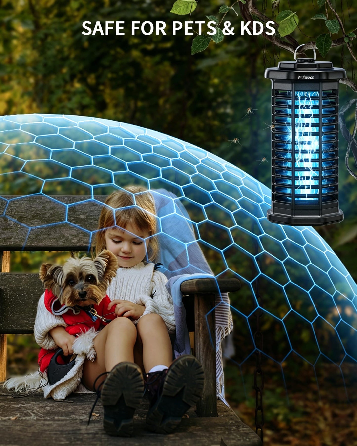Minimoon Bug Zapper Outdoor 4000V Powerful Electric Mosquito Zapper, 15w Fly Trap Outdoor, IPX4, Corded Fly Zapper for Indoor, Yard, Backyard, Patio, Camping (Black)