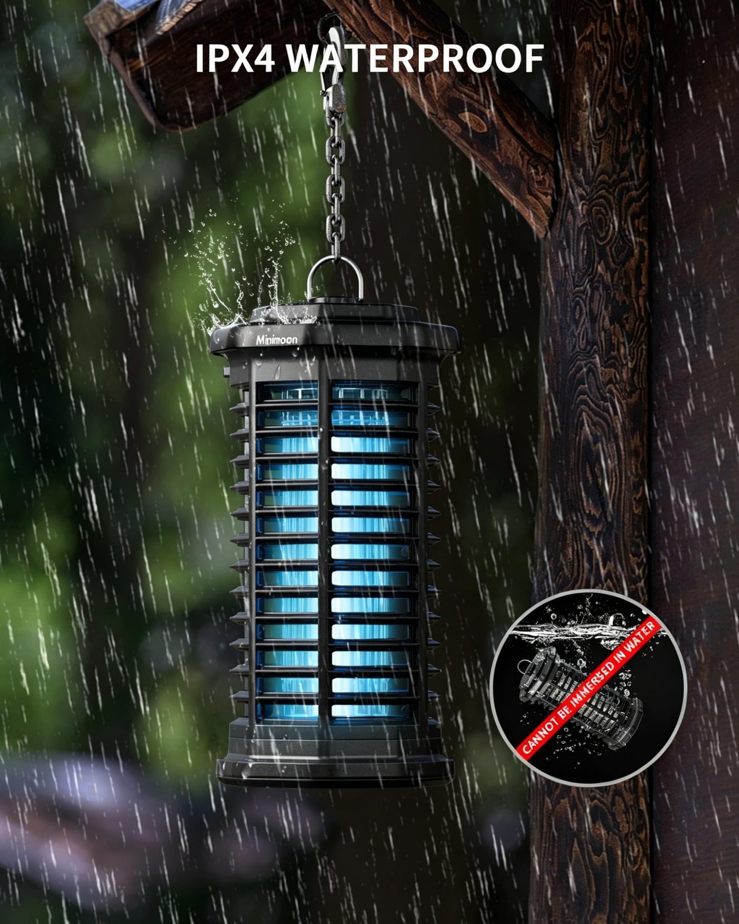 Minimoon Bug Zapper Outdoor 4000V Powerful Electric Mosquito Zapper, 15w Fly Trap Outdoor, IPX4, Corded Fly Zapper for Indoor, Yard, Backyard, Patio, Camping (Black)