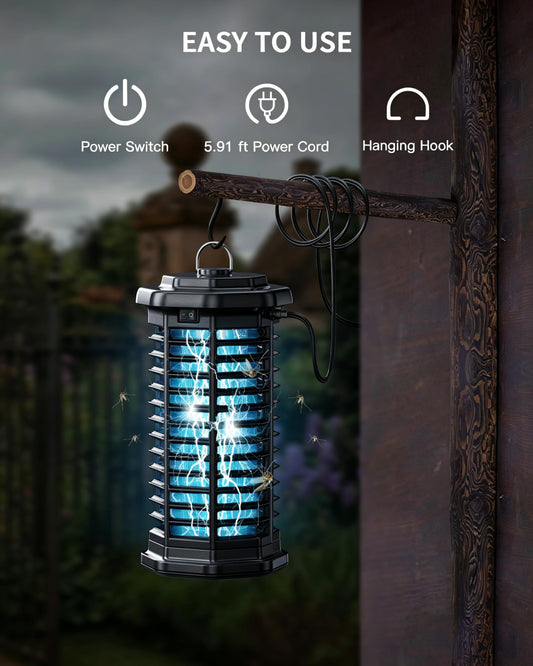 Minimoon Bug Zapper Outdoor 4000V Powerful Electric Mosquito Zapper, 15w Fly Trap Outdoor, IPX4, Corded Fly Zapper for Indoor, Yard, Backyard, Patio, Camping (Black)