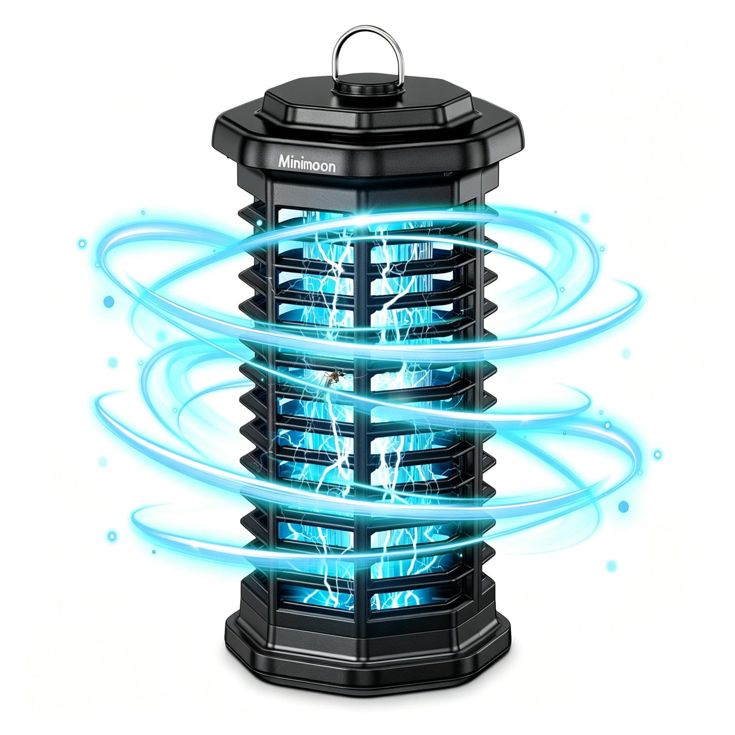 Minimoon Bug Zapper Outdoor 4000V Powerful Electric Mosquito Zapper, 15w Fly Trap Outdoor, IPX4, Corded Fly Zapper for Indoor, Yard, Backyard, Patio, Camping (Black)